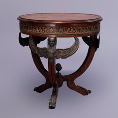 Antique French Empire Kingwood & Mahogany Side Table with Ormolu Angels, c1930