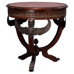 Antique French Empire Kingwood & Mahogany Side Table with Ormolu Angels, c1930