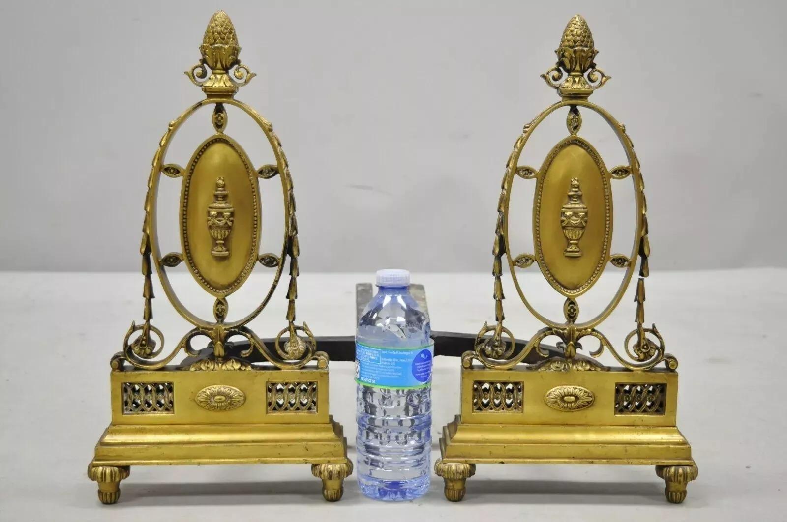 Antike französische Empire-Kamin-Feuerböcke aus Bronze mit Eichel im Louis-XVI.-Stil, Paar im Angebot 4