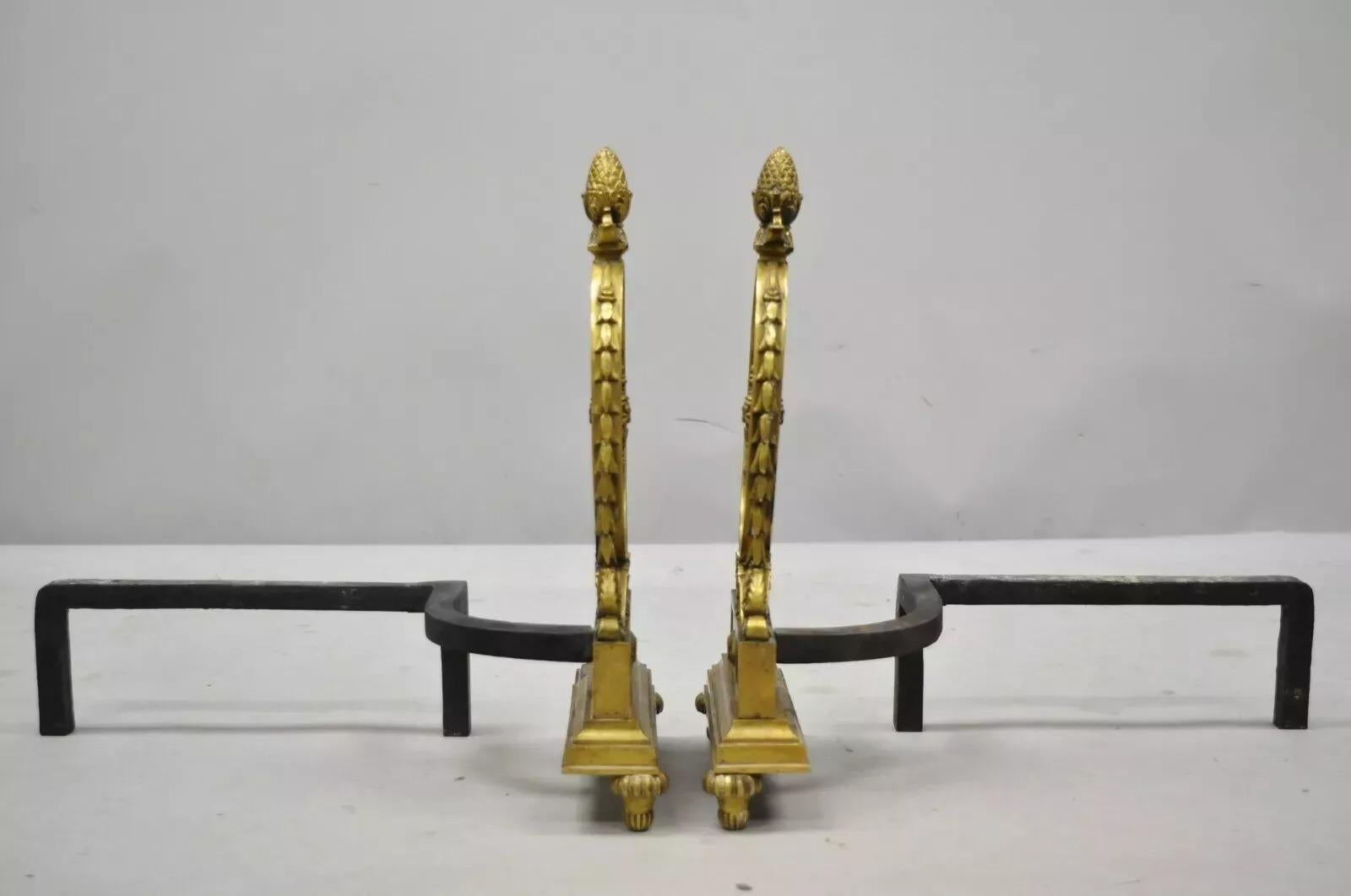 Antike französische Empire-Kamin-Feuerböcke aus Bronze mit Eichel im Louis-XVI.-Stil, Paar im Angebot 5