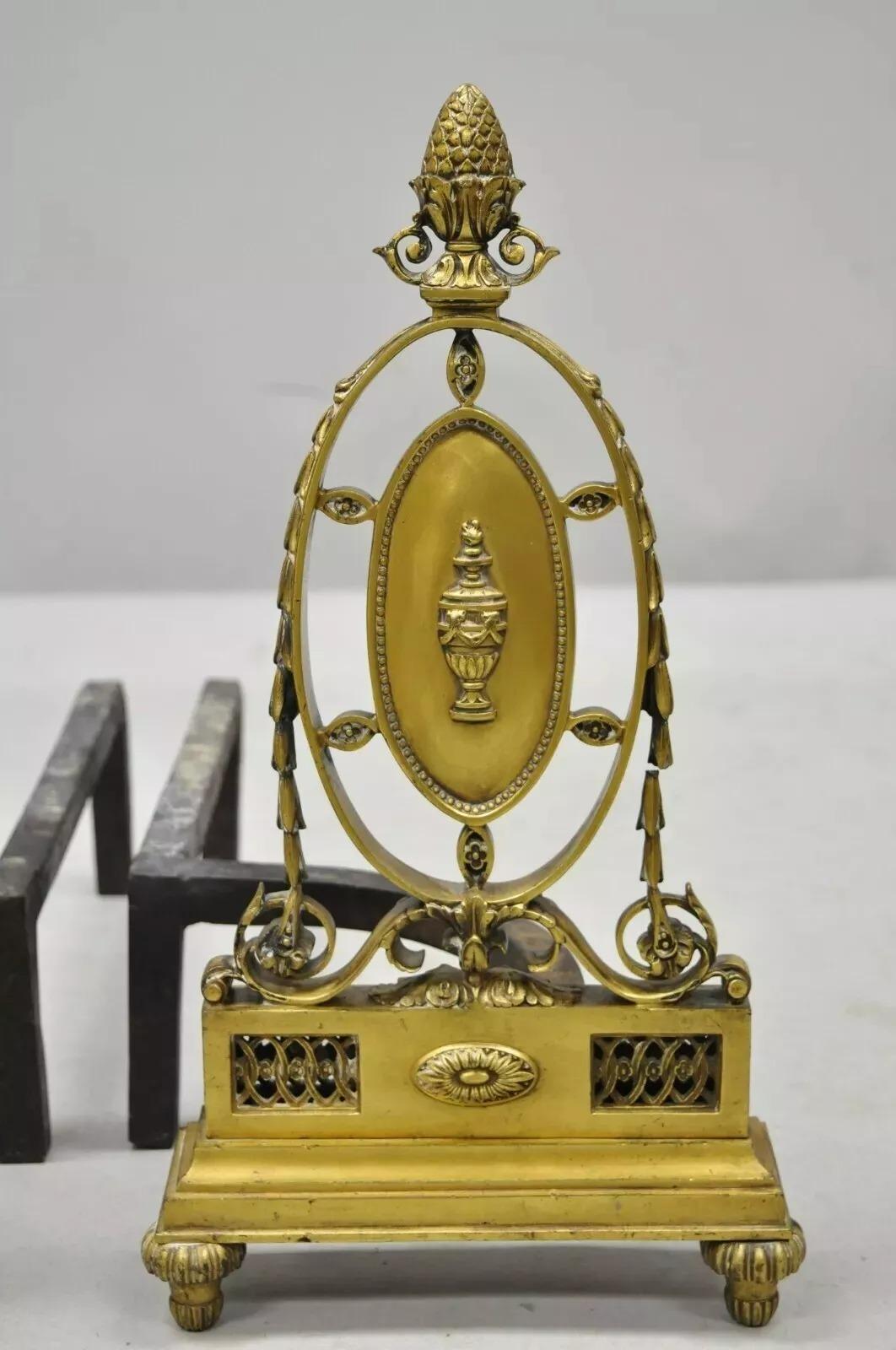 Antike französische Empire-Kamin-Feuerböcke aus Bronze mit Eichel im Louis-XVI.-Stil, Paar im Angebot 2