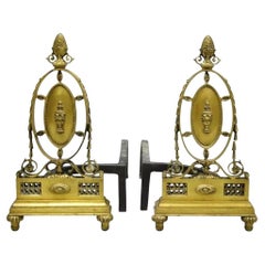 Antike französische Empire-Kamin-Feuerböcke aus Bronze mit Eichel im Louis-XVI.-Stil, Paar