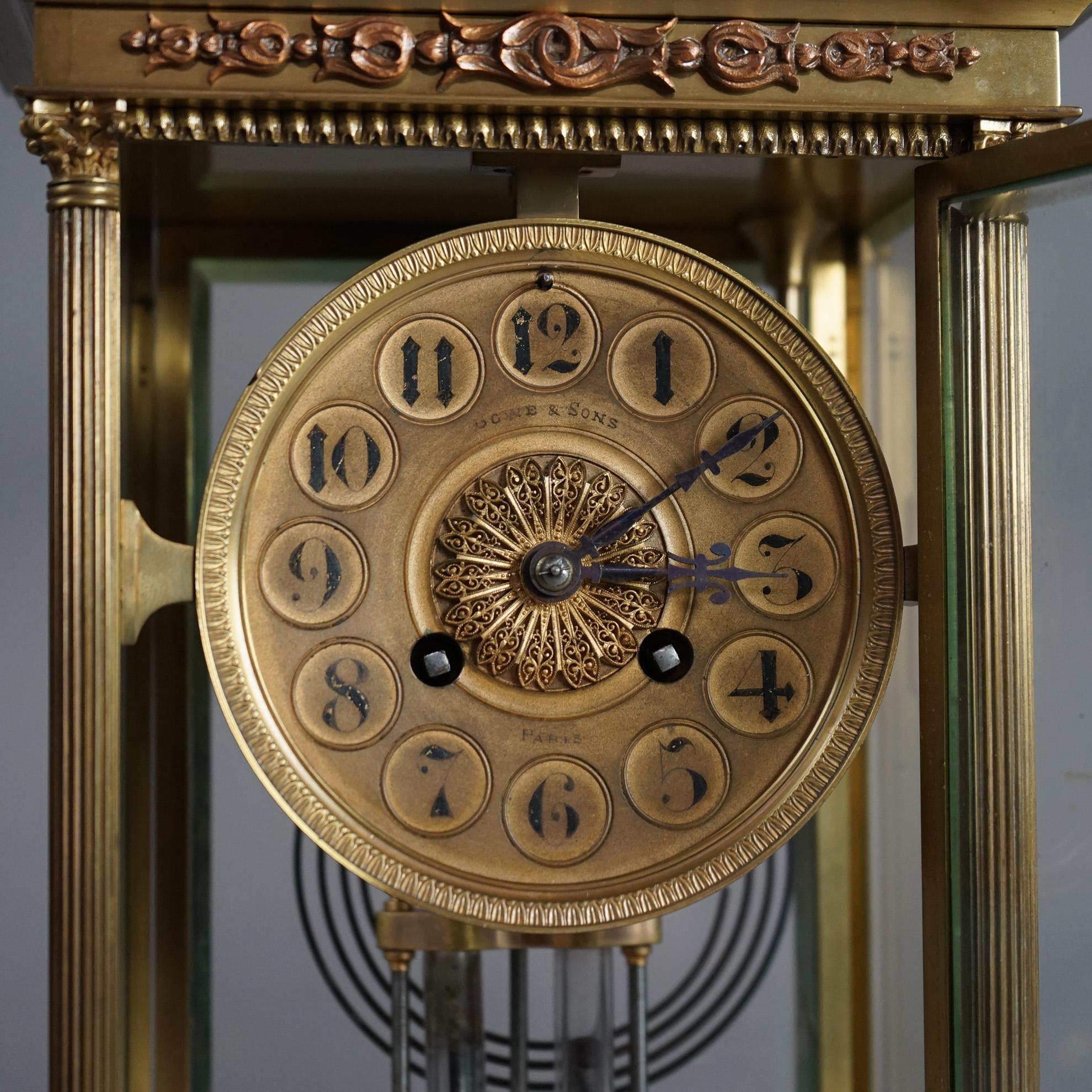 Antique French Empire Lowe & Sons Paris Bronze Crystal Regulator Clock 19thC 7