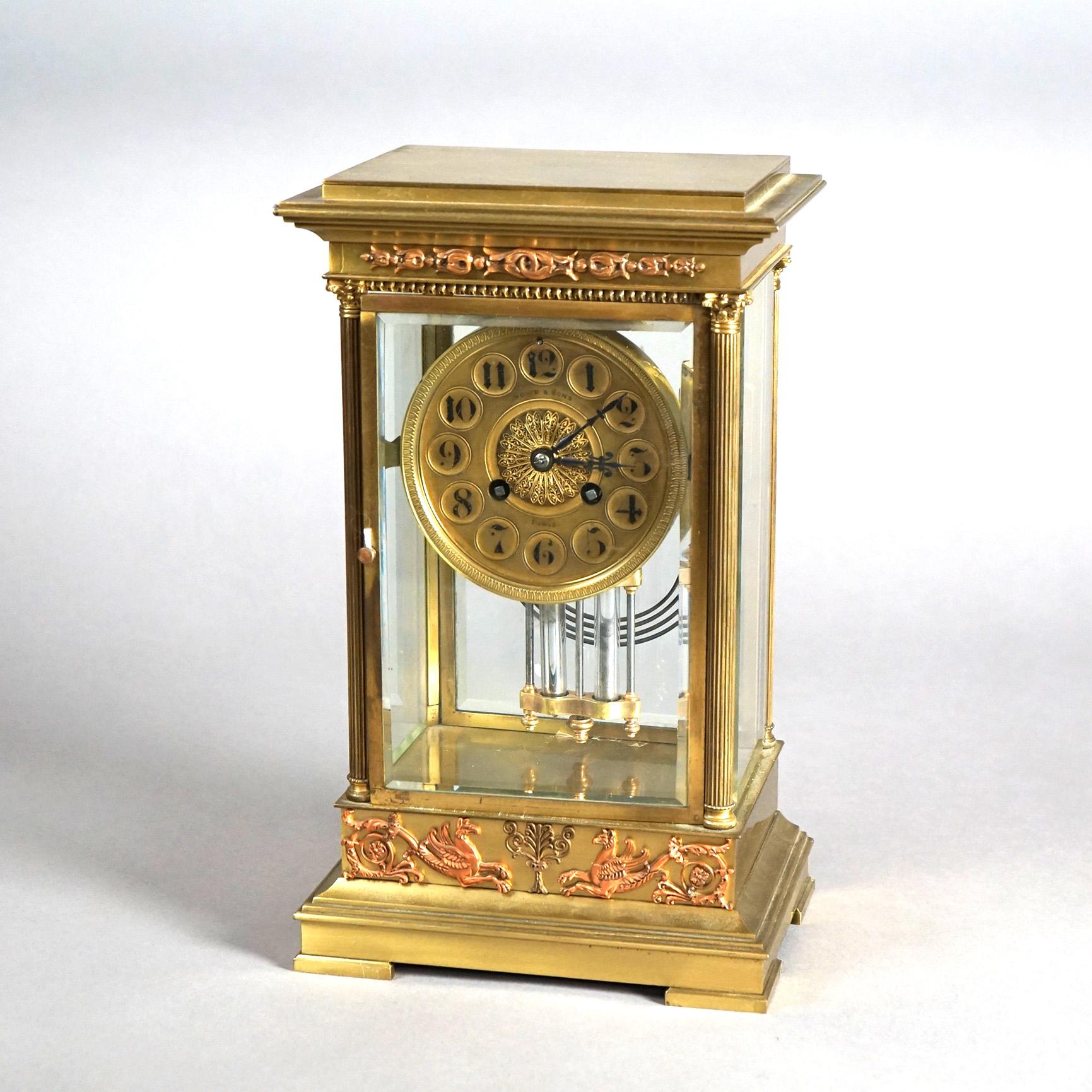 Antique French Empire Lowe & Sons Paris Bronze Crystal Regulator Clock 19thC In Good Condition In Big Flats, NY