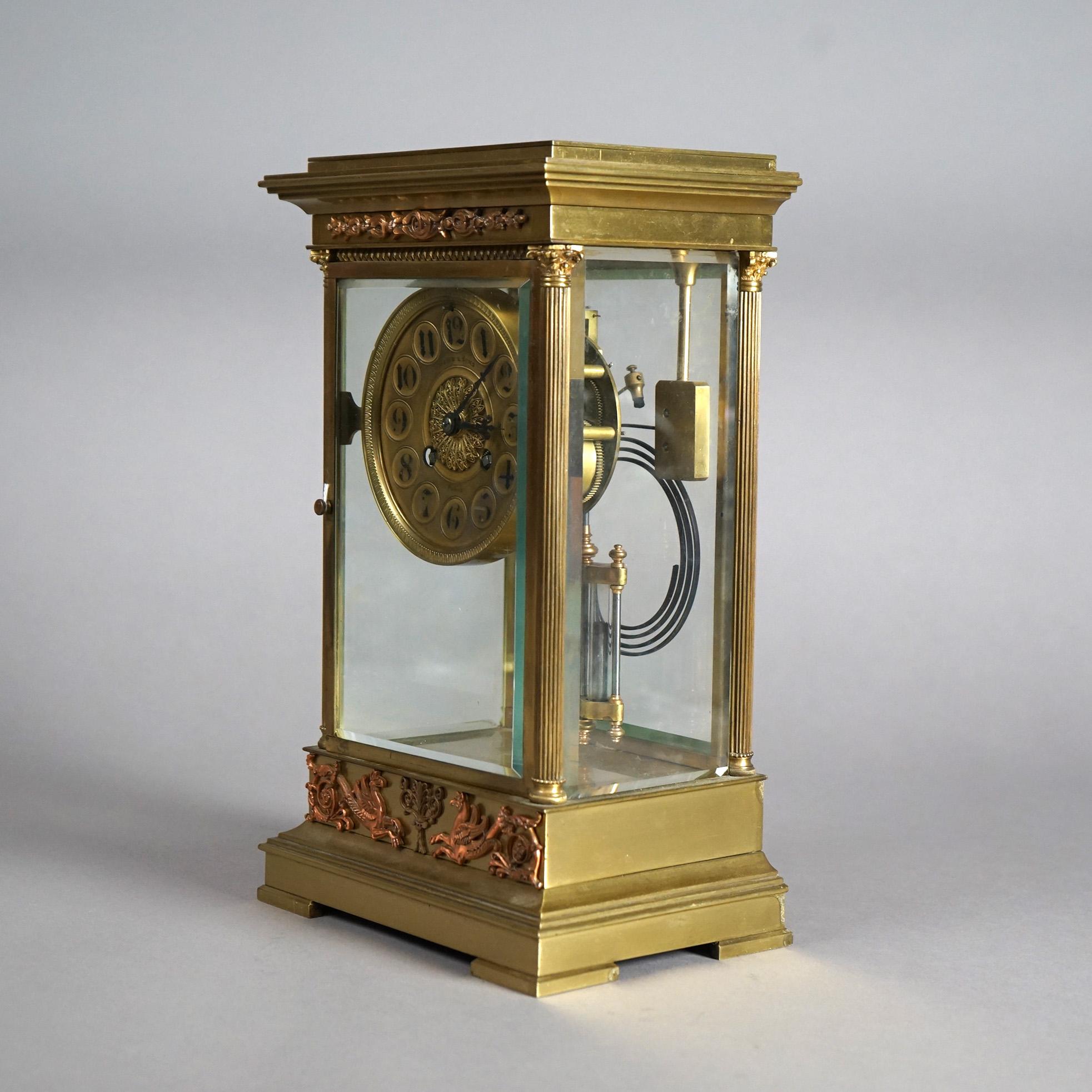 Antique French Empire Lowe & Sons Paris Bronze Crystal Regulator Clock 19thC 1