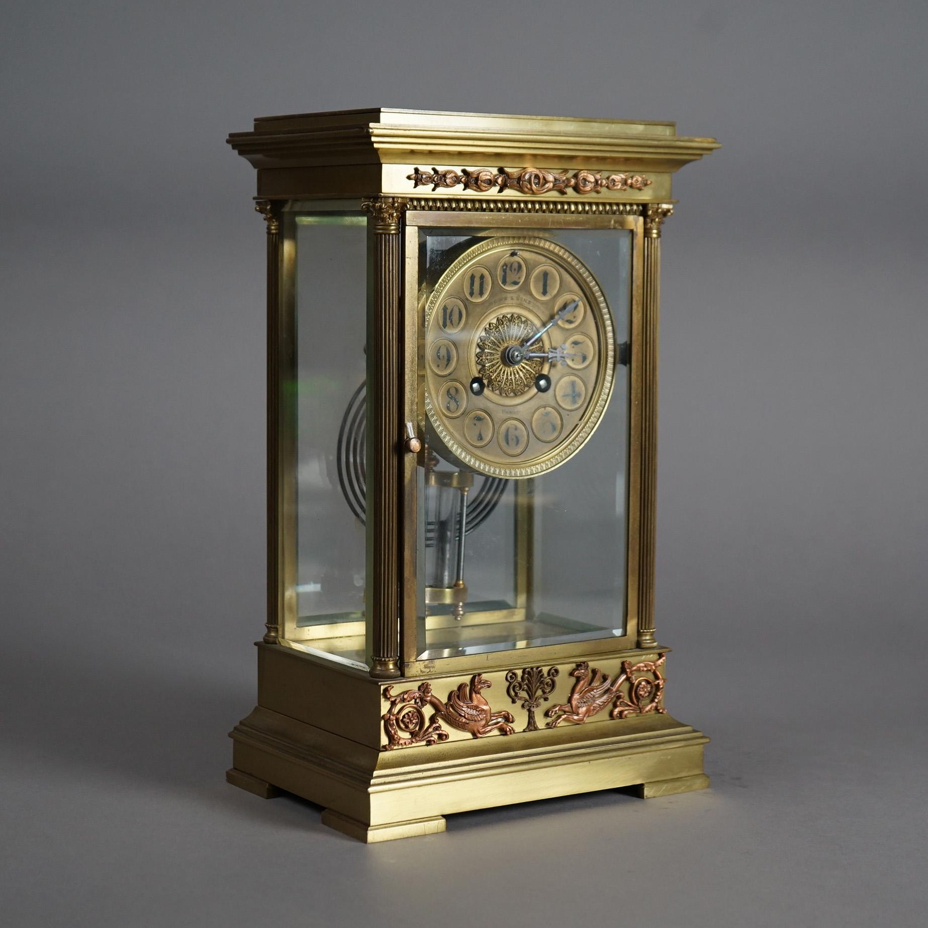 Antique French Empire Lowe & Sons Paris Bronze Crystal Regulator Clock 19thC 5