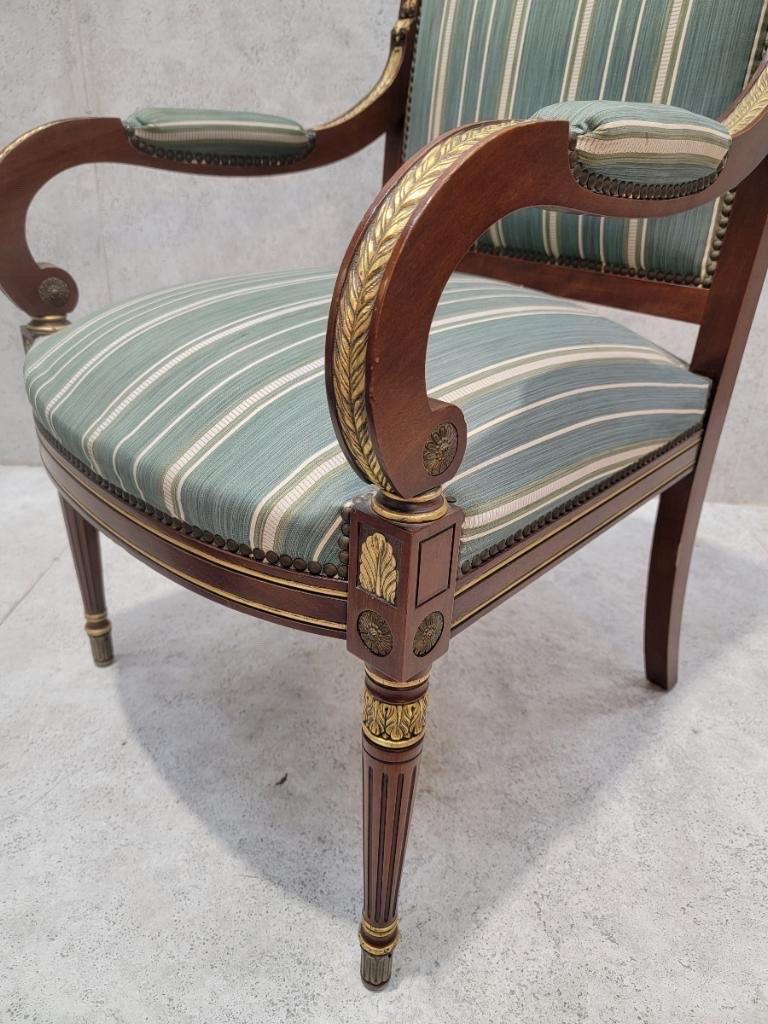 Antique French Empire Mahogany and Gilt Bronze Mounted Armchairs - Pair For Sale 2