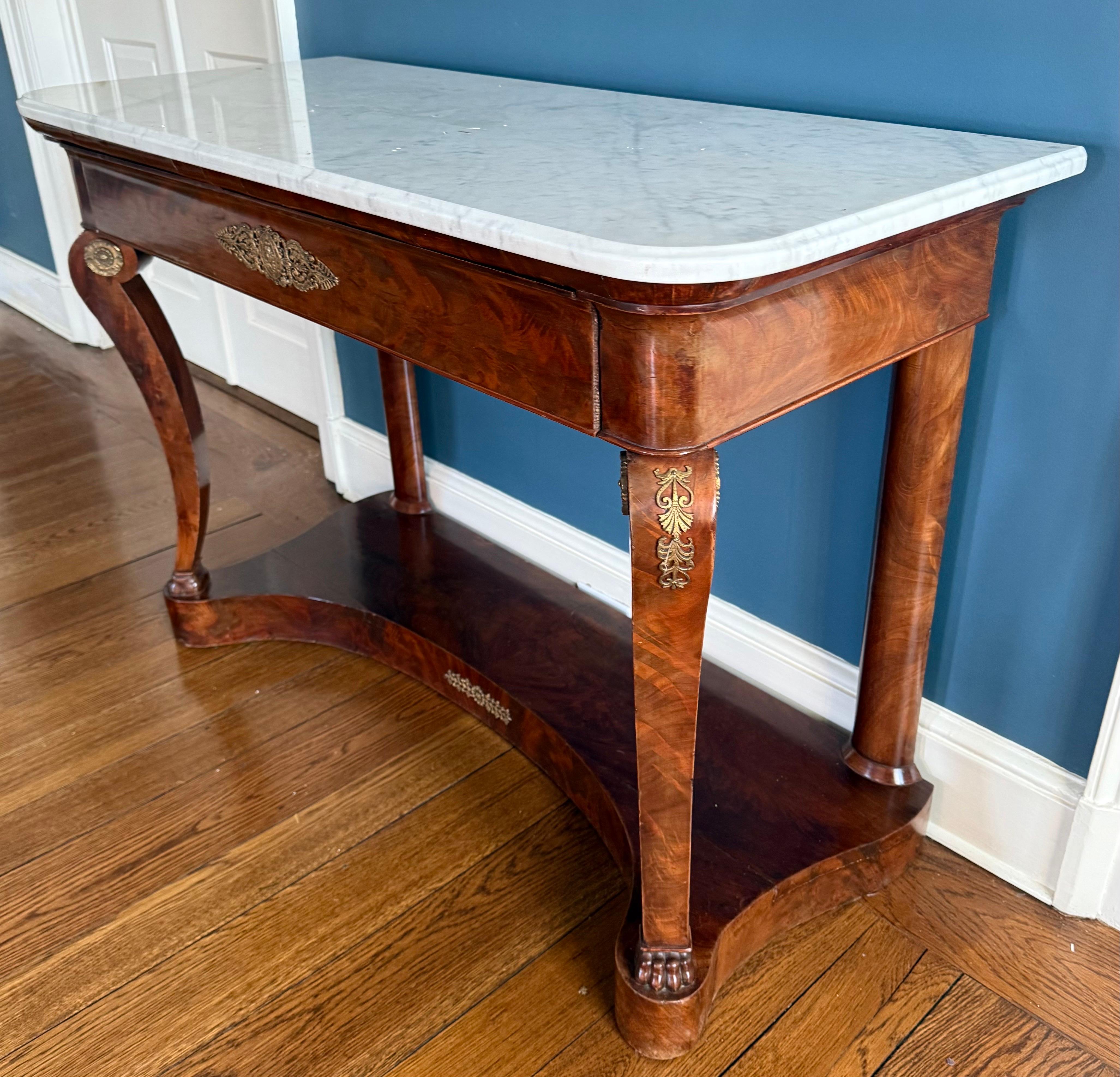 Antique French Empire Mahogany and Marble Top Console Table Bar Server Buffet 4
