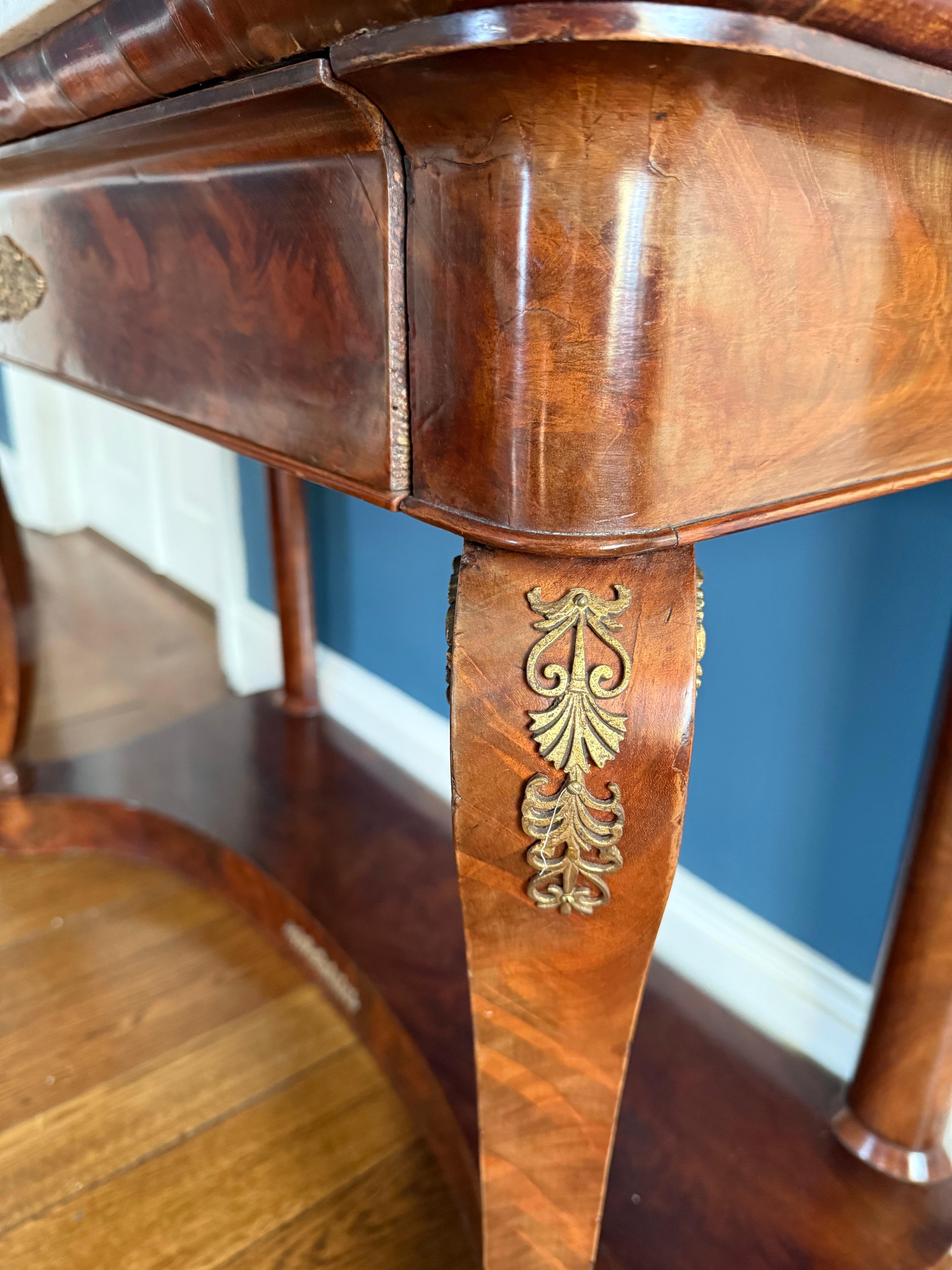 Antique French Empire Mahogany and Marble Top Console Table Bar Server Buffet 2