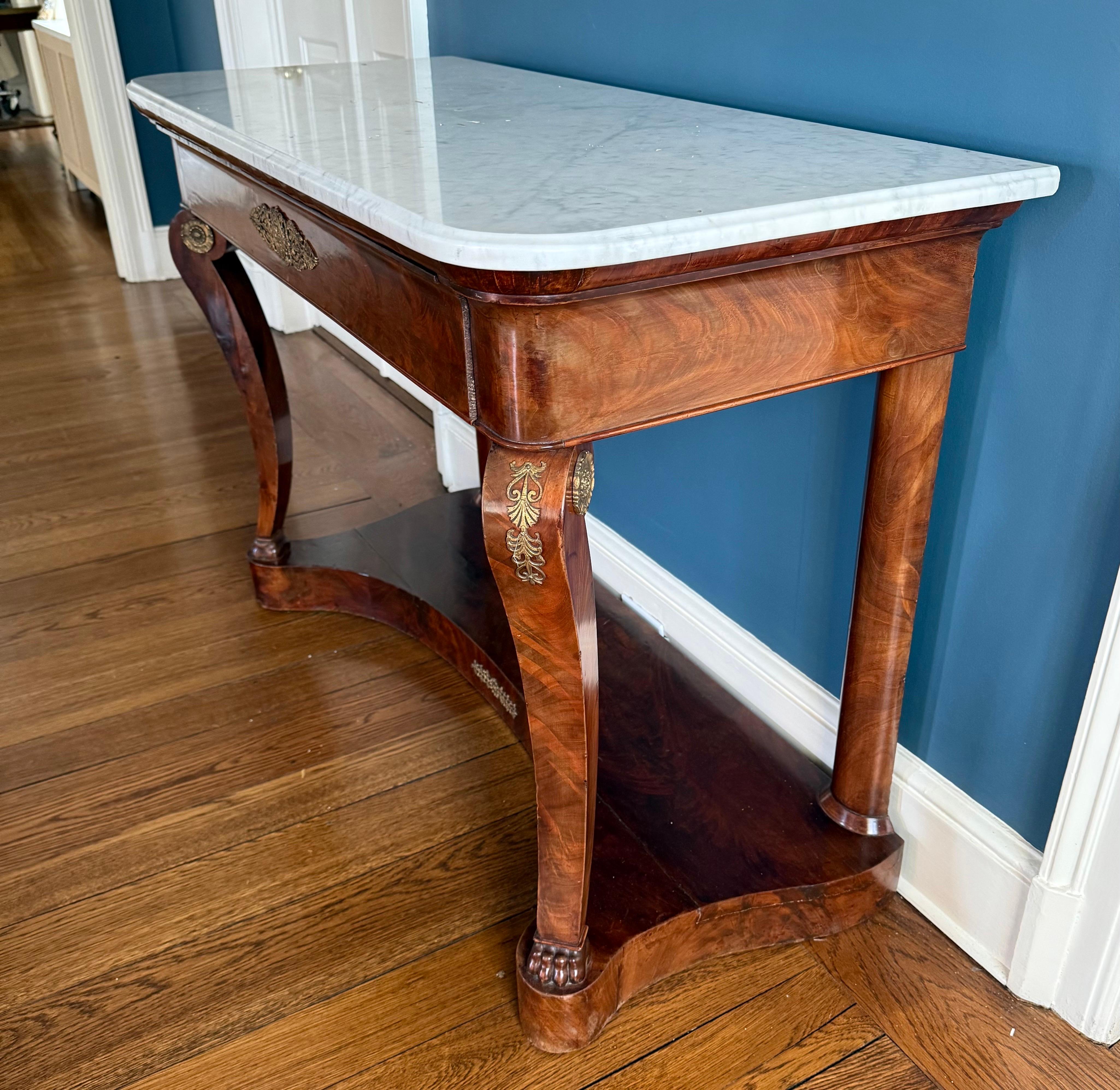 Antique French Empire Mahogany and Marble Top Console Table Bar Server Buffet 3