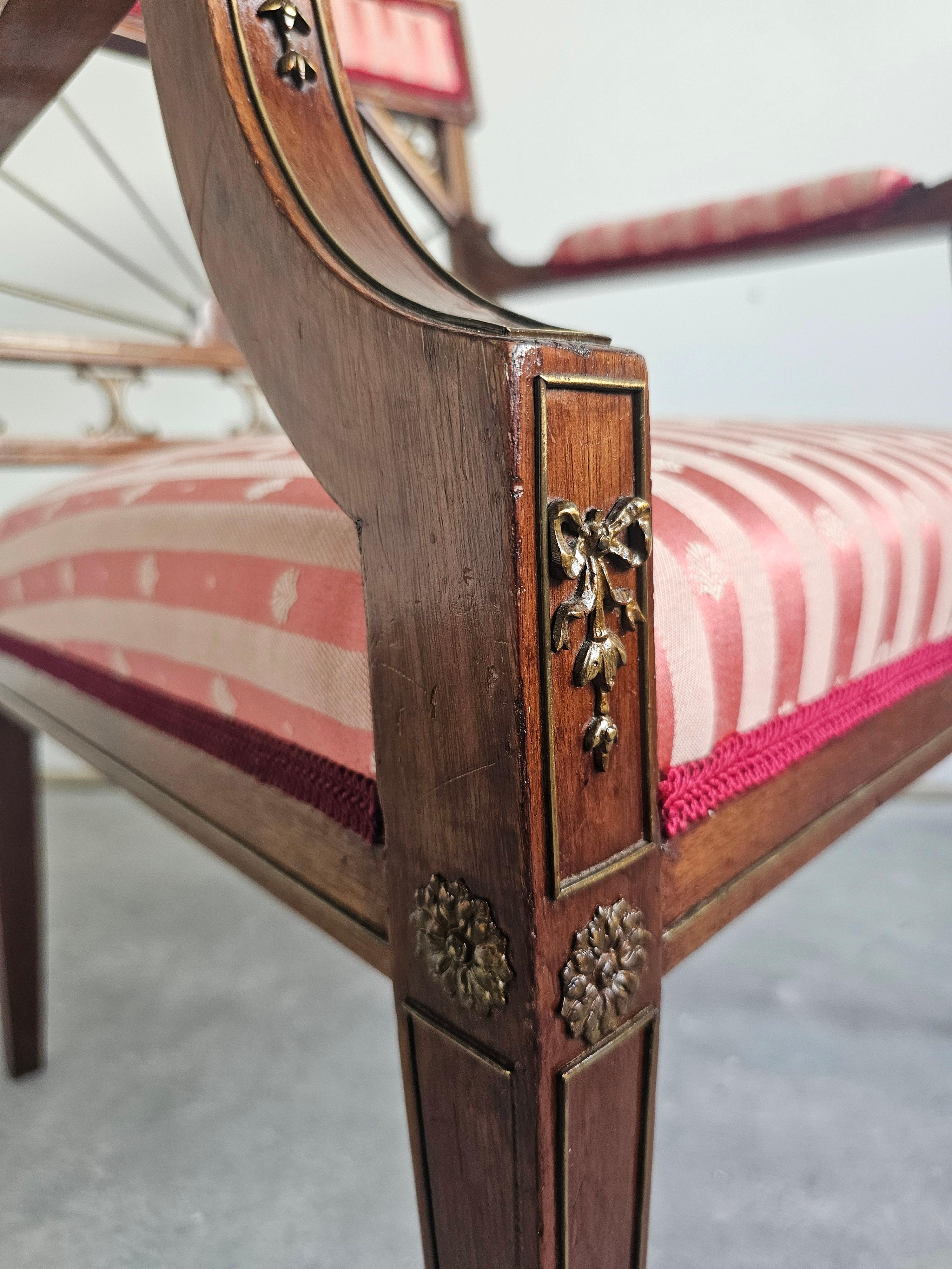 Antique French Empire Mahogany Armchair upholstered in pink striped fabric For Sale 7