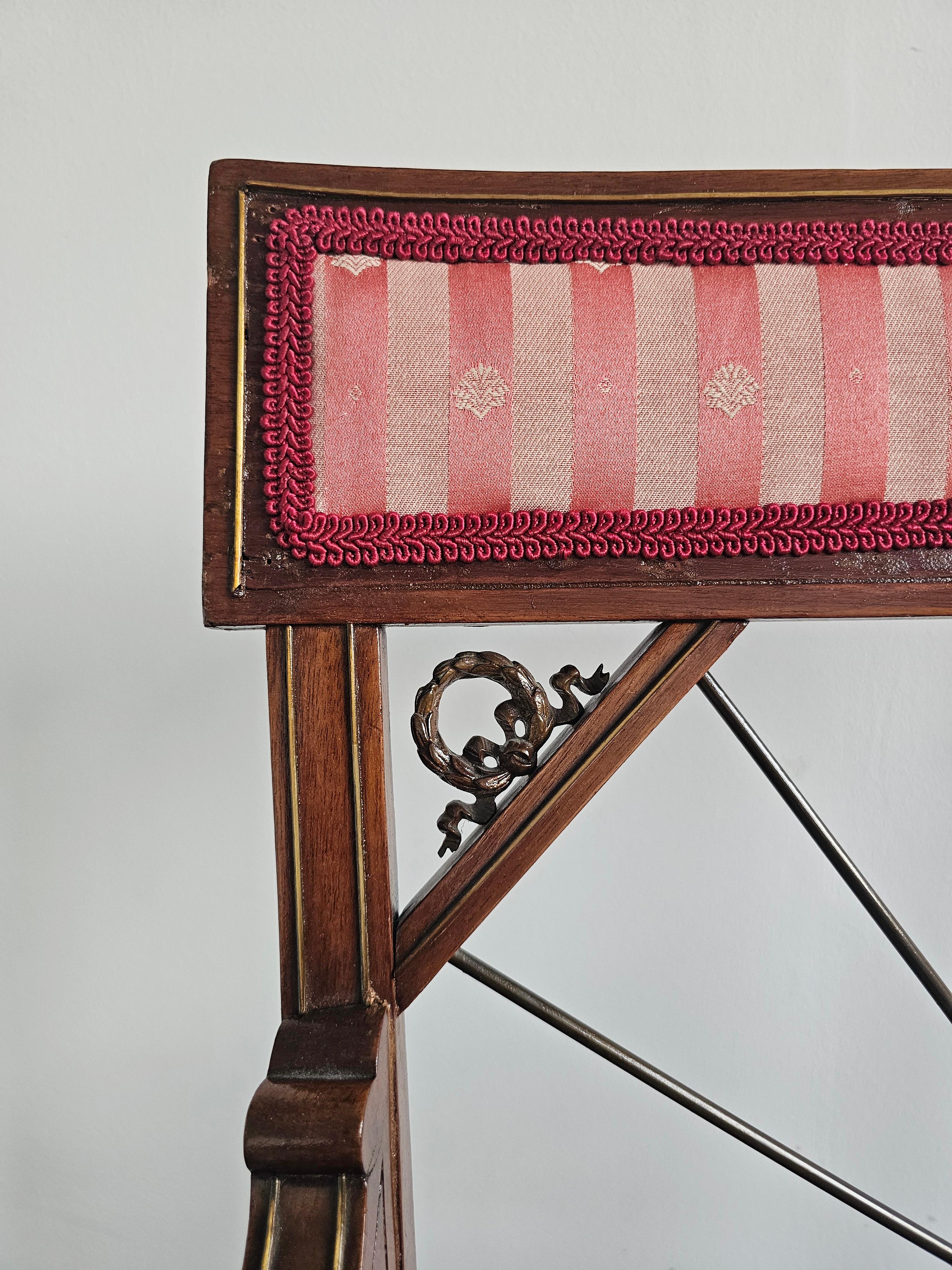 Antique French Empire Mahogany Armchair upholstered in pink striped fabric For Sale 3