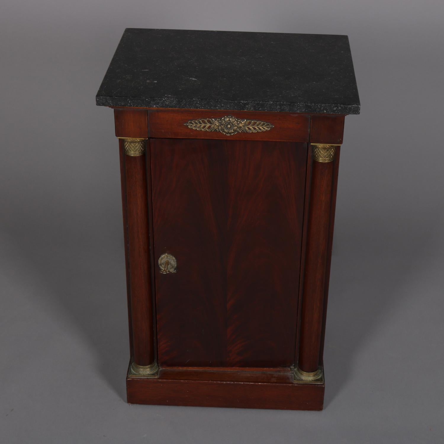 Antique French Empire Mahogany & Bronze Marble Top Side Cabinet, 20th Century (Französisch)