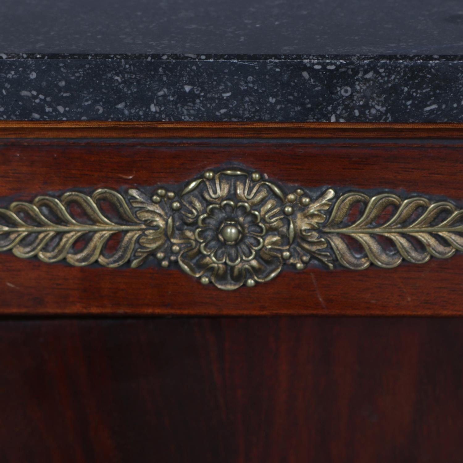 Antique French Empire Mahogany & Bronze Marble Top Side Cabinet, 20th Century (Marmor)