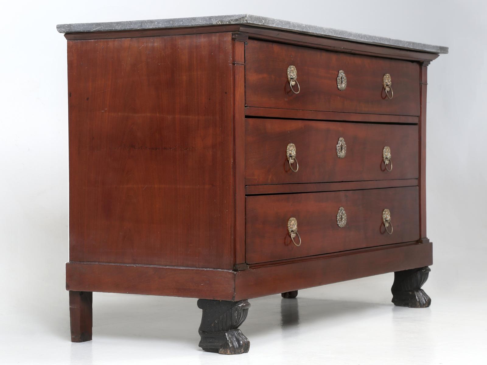 Antique French Empire Mahogany Commode with Lion Paw Feet, French Polished For Sale 14
