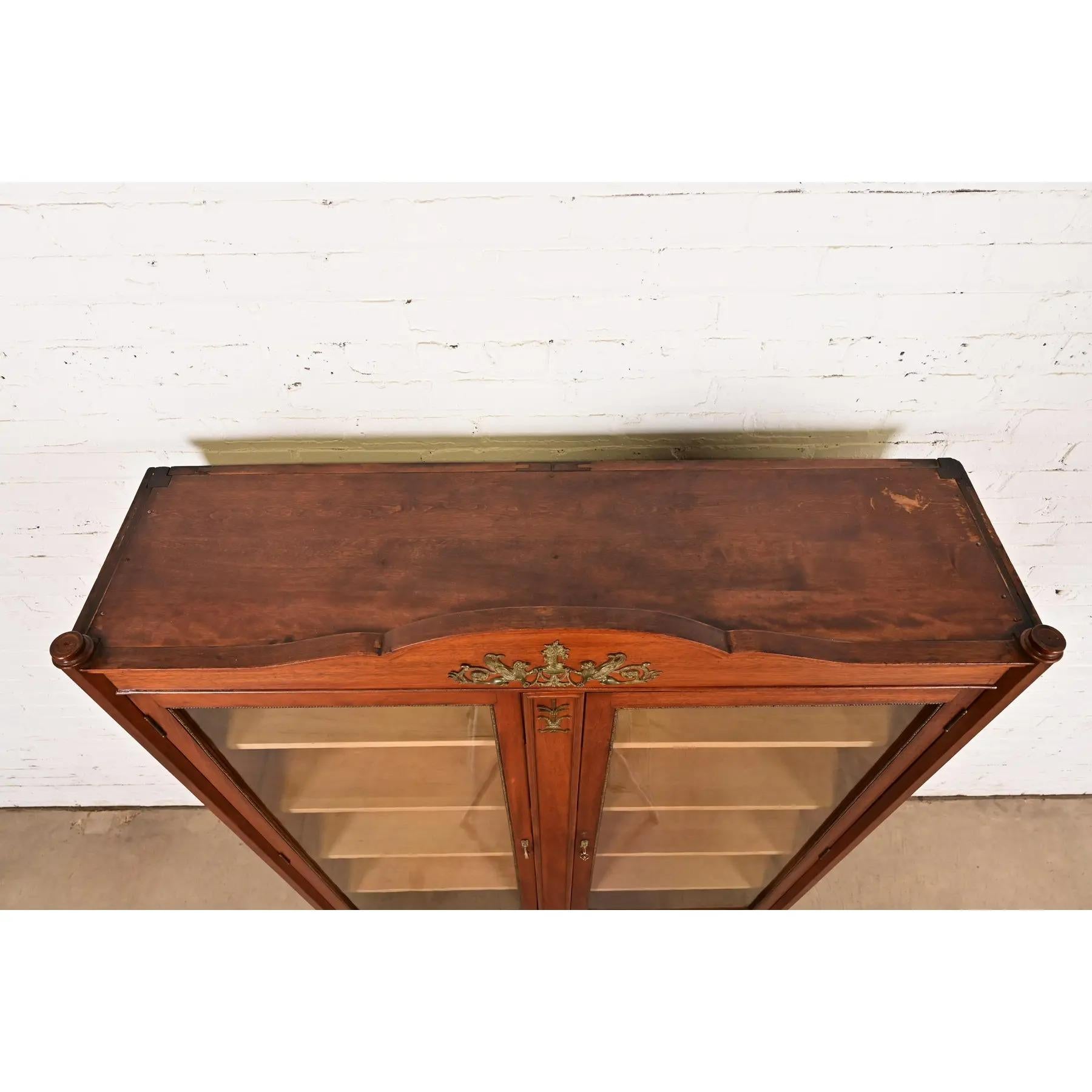 Antique French Empire Mahogany Double Bookcase With Mounted Ormolu, Circa 1890s For Sale 5