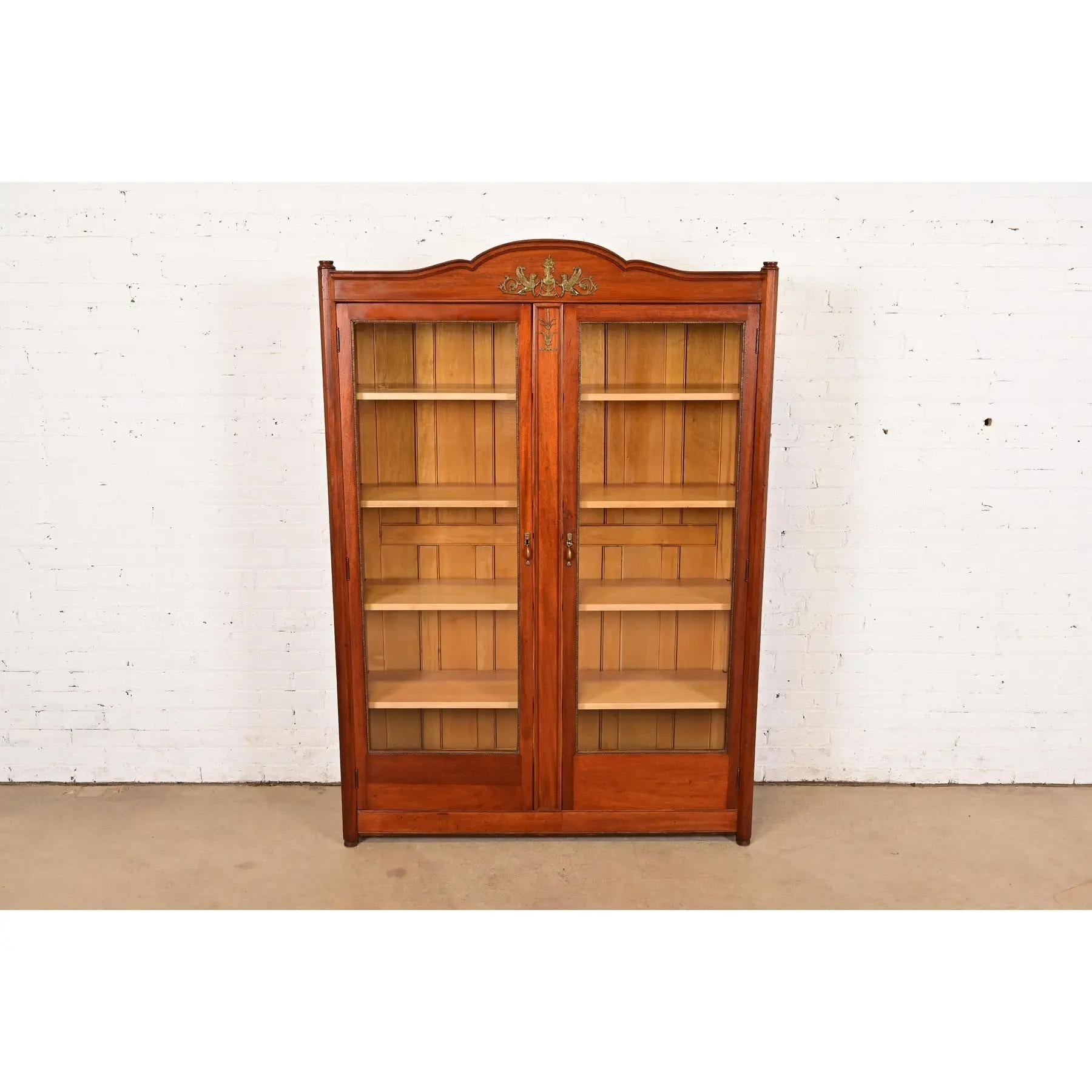 American Antique French Empire Mahogany Double Bookcase With Mounted Ormolu, Circa 1890s For Sale
