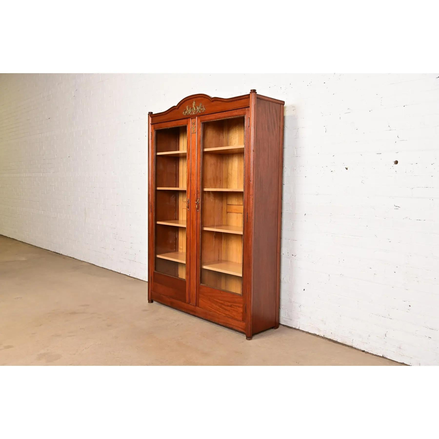 Antique French Empire Mahogany Double Bookcase With Mounted Ormolu, Circa 1890s In Good Condition For Sale In South Bend, IN