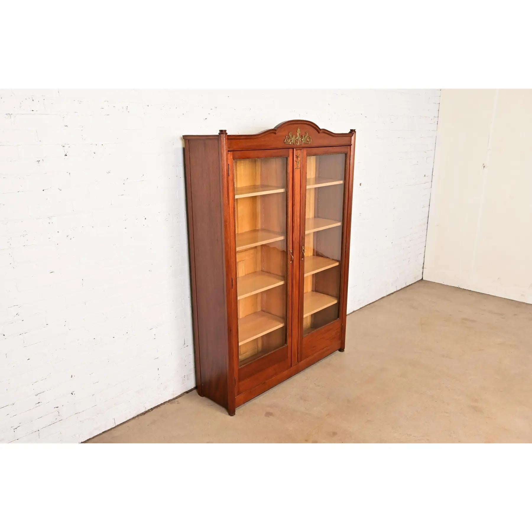 19th Century Antique French Empire Mahogany Double Bookcase With Mounted Ormolu, Circa 1890s For Sale