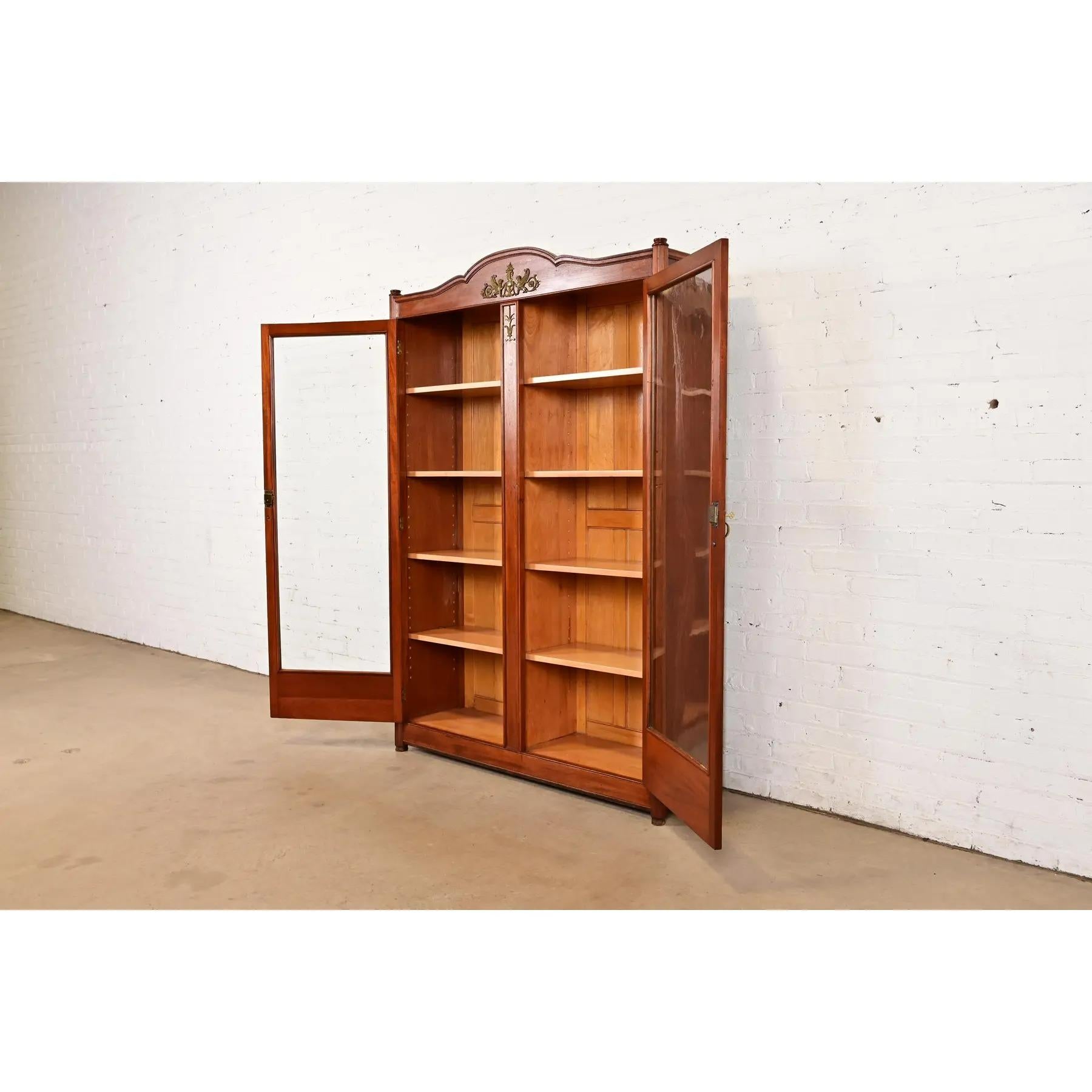 Antique French Empire Mahogany Double Bookcase With Mounted Ormolu, Circa 1890s For Sale 1