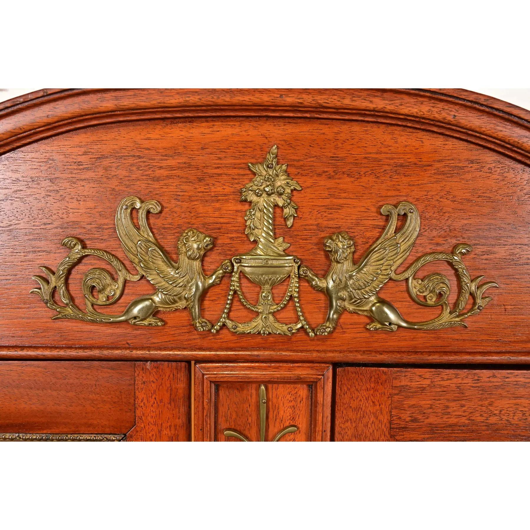 Antique French Empire Mahogany Double Bookcase With Mounted Ormolu, Circa 1890s For Sale 3