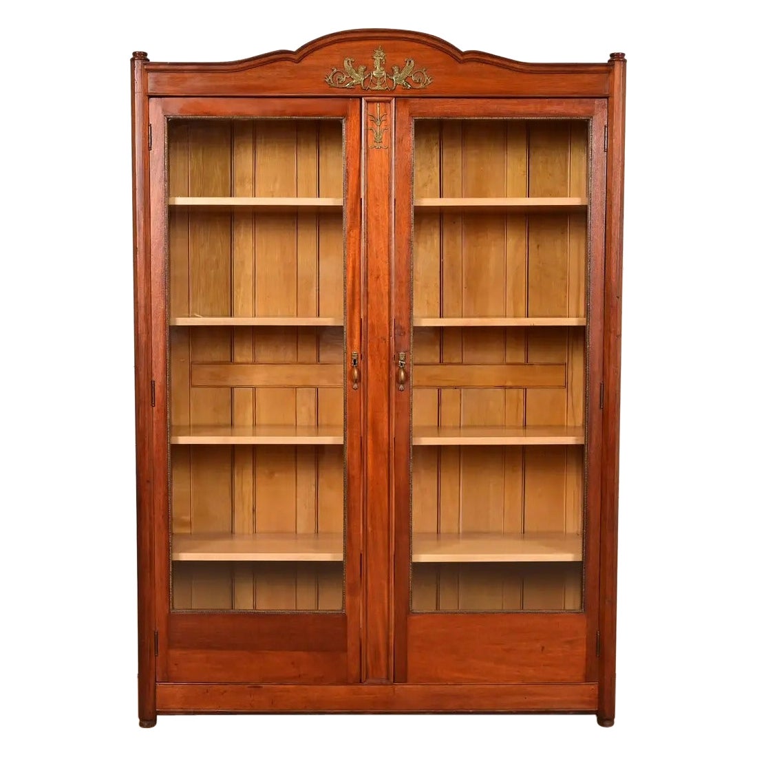 Antique French Empire Mahogany Double Bookcase With Mounted Ormolu, Circa 1890s For Sale