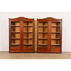 Antique French Empire Mahogany Double Bookcases With Mounted Ormolu, Pair