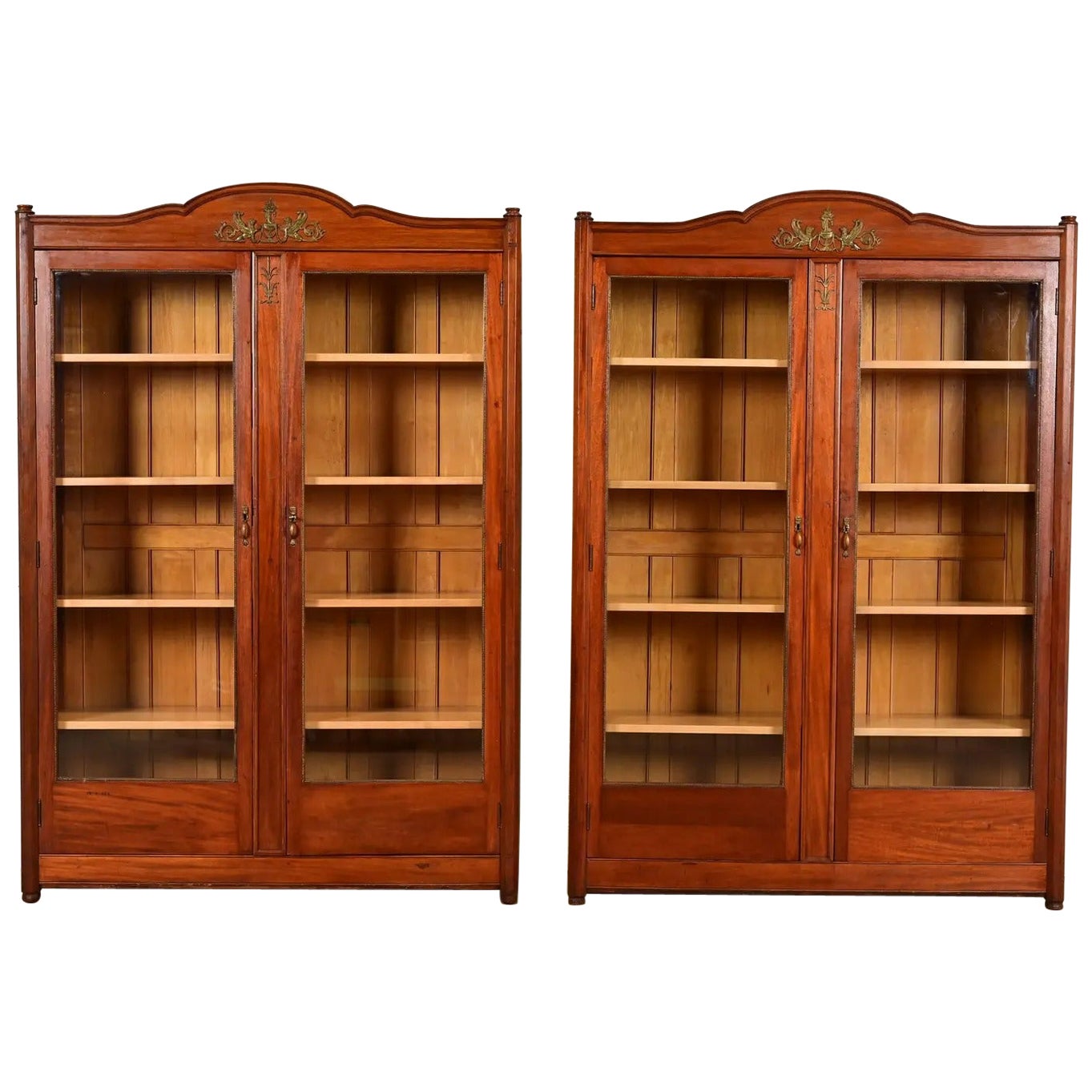 Antique French Impero, librerie doppie in mogano con ormolatura montata, coppia