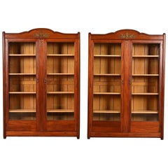 Antique French Empire Mahogany Double Bookcases With Mounted Ormolu, Pair