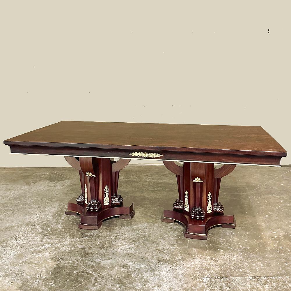Antique French Empire Caoba Doble Pedestal Comedor ~ Mesa de Conferencia Imperio en venta