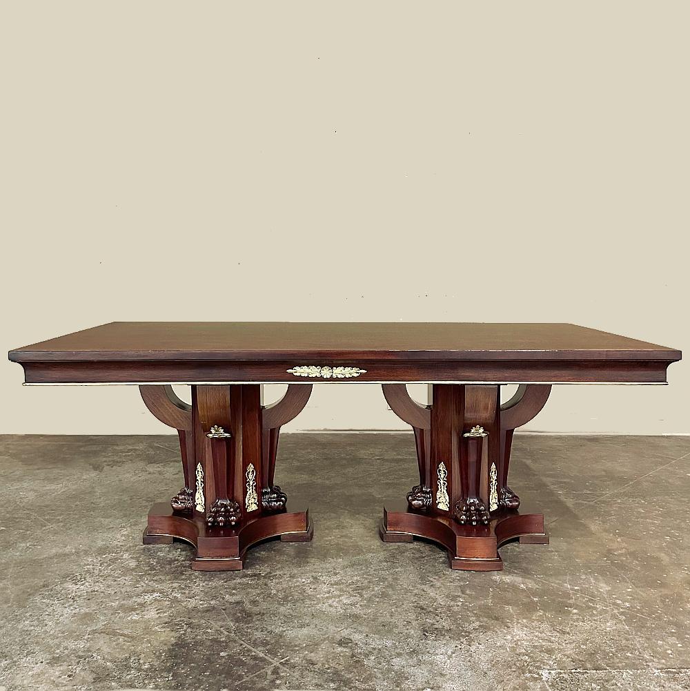 Antique French Empire Caoba Doble Pedestal Comedor ~ Mesa de Conferencia Francés en venta