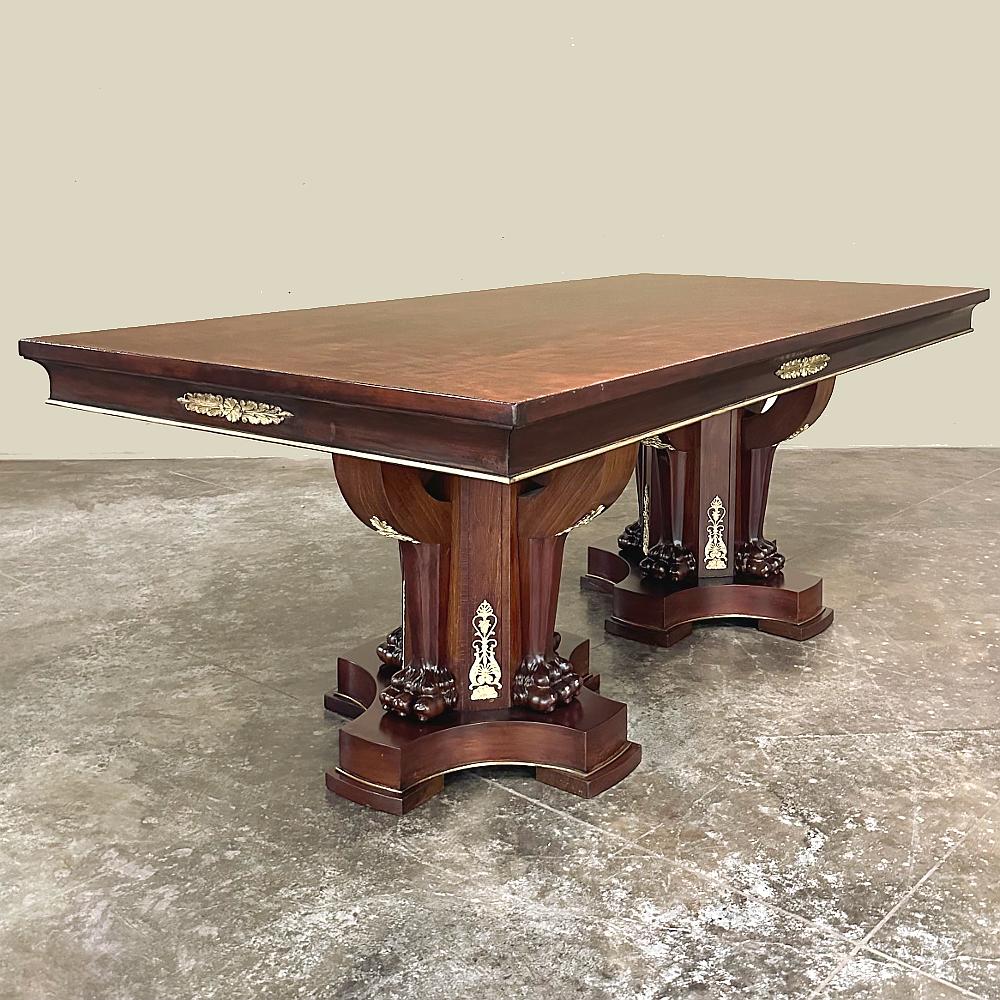 Antique French Empire Caoba Doble Pedestal Comedor ~ Mesa de Conferencia Hecho a mano en venta