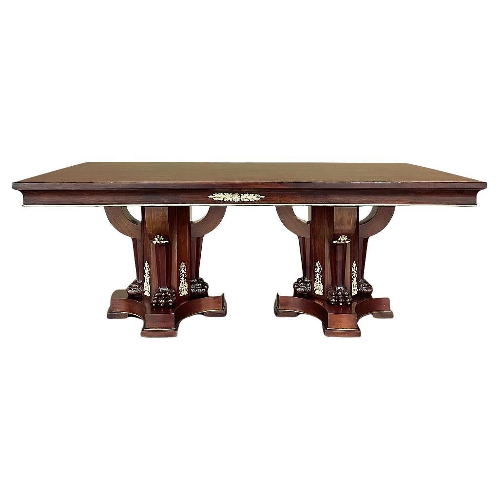 Antique French Empire Caoba Doble Pedestal Comedor ~ Mesa de Conferencia en venta