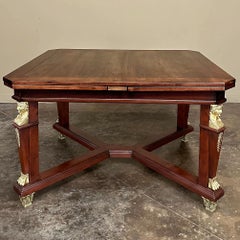 Antique French Empire Mahogany Draw Leaf Dining Table with Bronze Mounts
