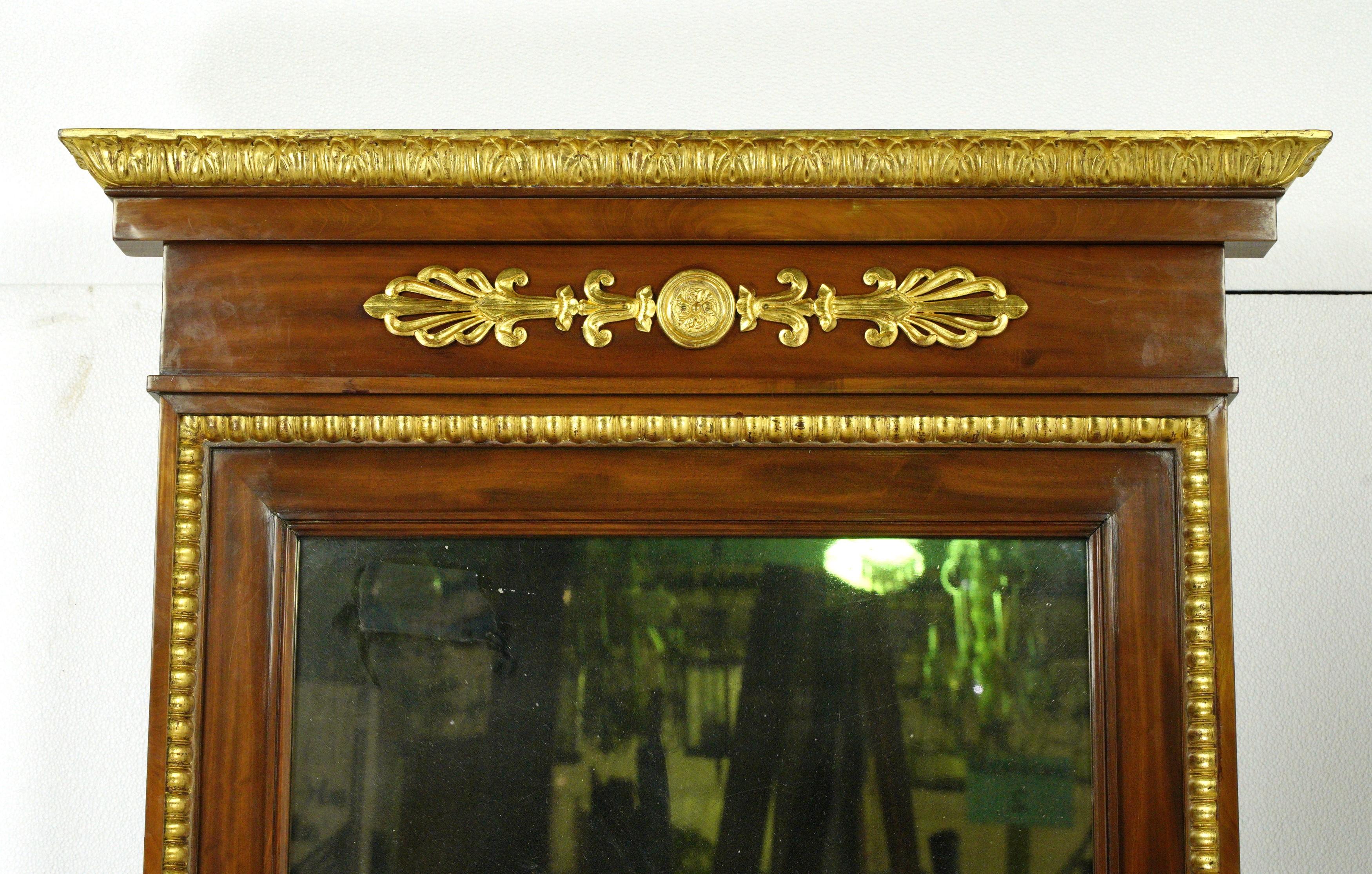 Antique French Empire Mahogany Gilt Brass Pier Mirror For Sale 6