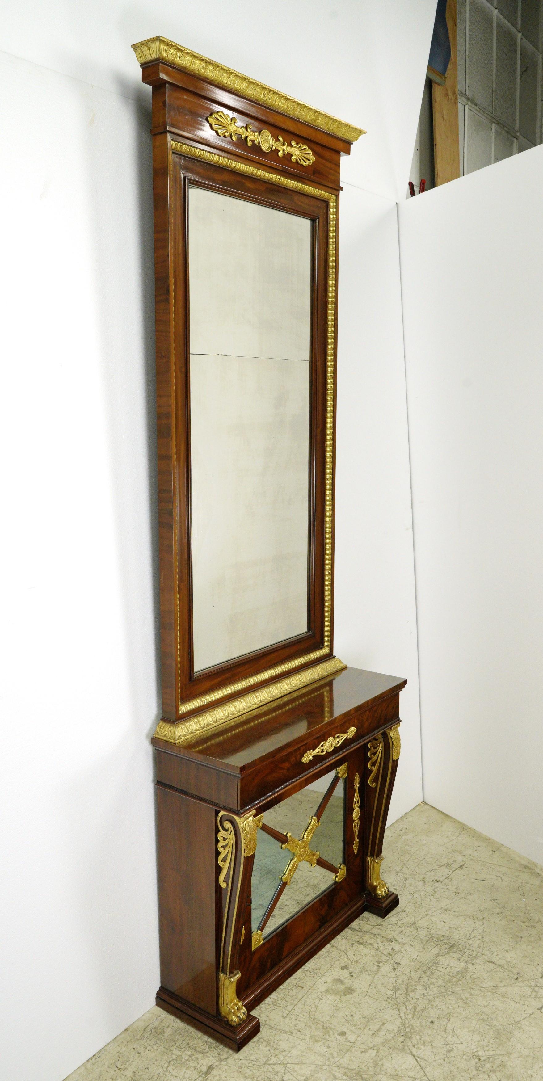 Antique French Empire Mahogany Gilt Brass Pier Mirror For Sale 7