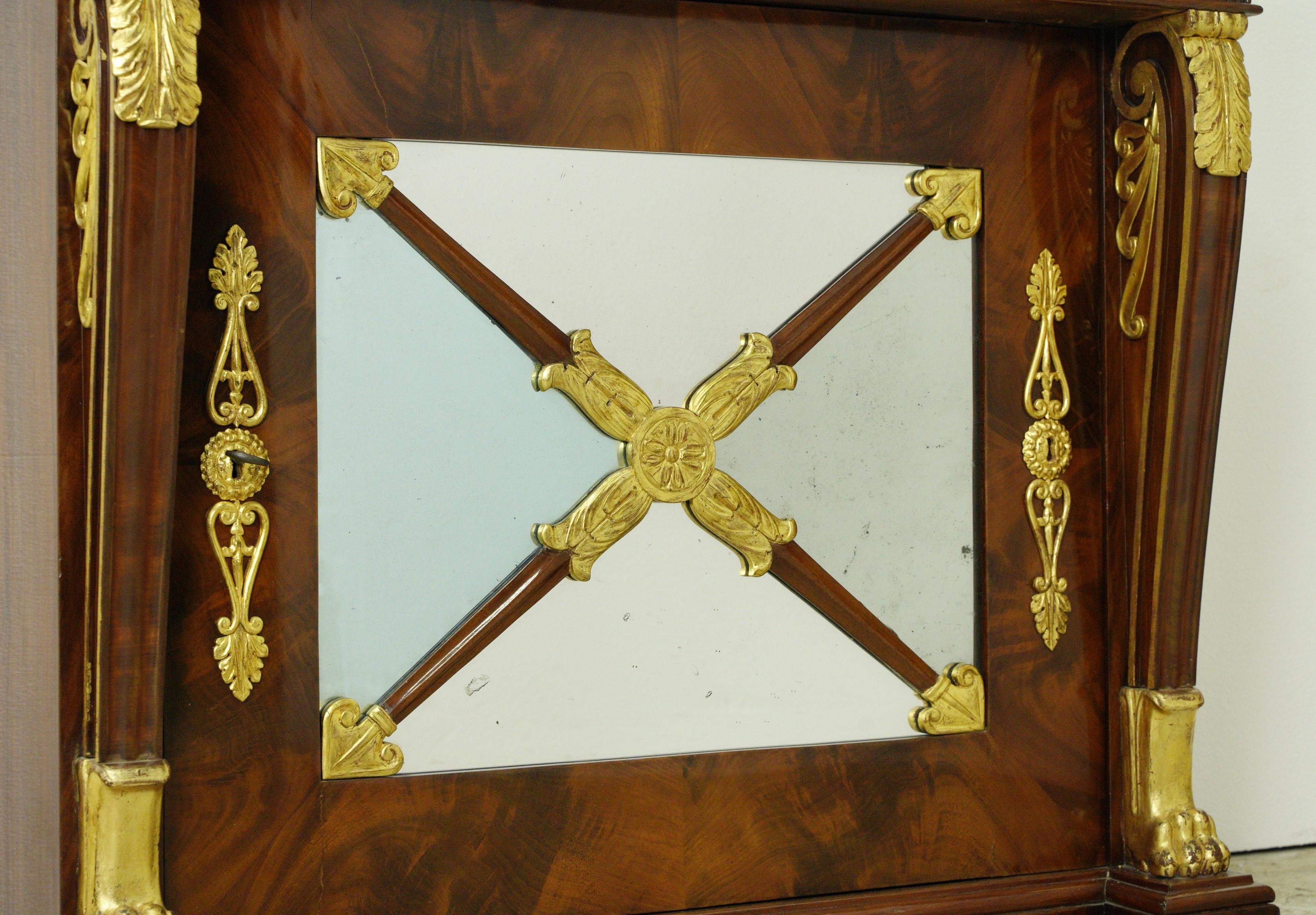 Antique French Empire Mahogany Gilt Brass Pier Mirror For Sale 1