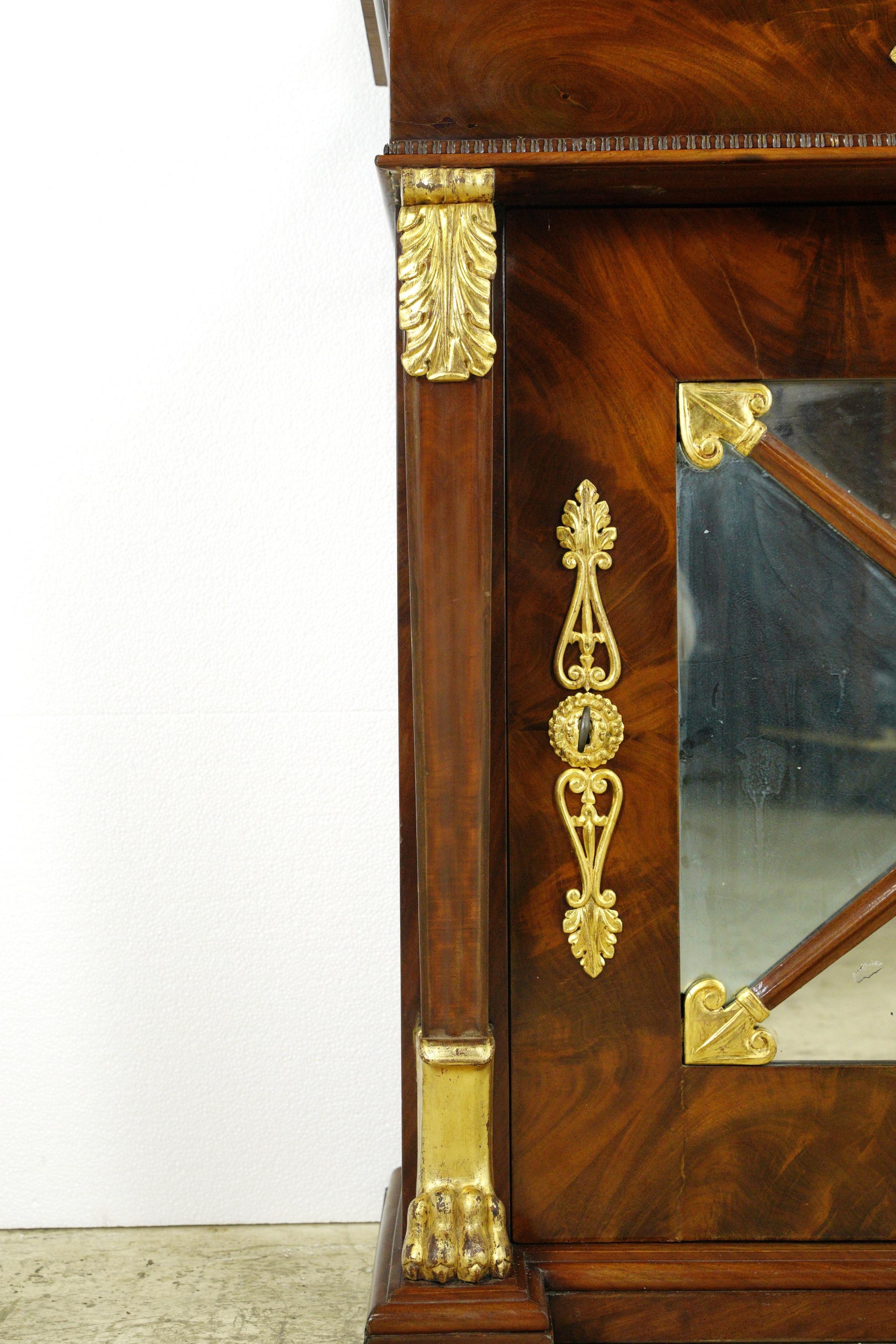 Antique miroir de pilier Empire français en acajou doré en vente 1