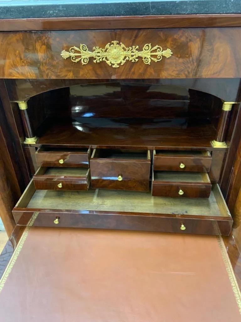 Antique French Empire Mahogany Gilt-Bronze Mounted Marble-Top Abattant Secretary For Sale 2