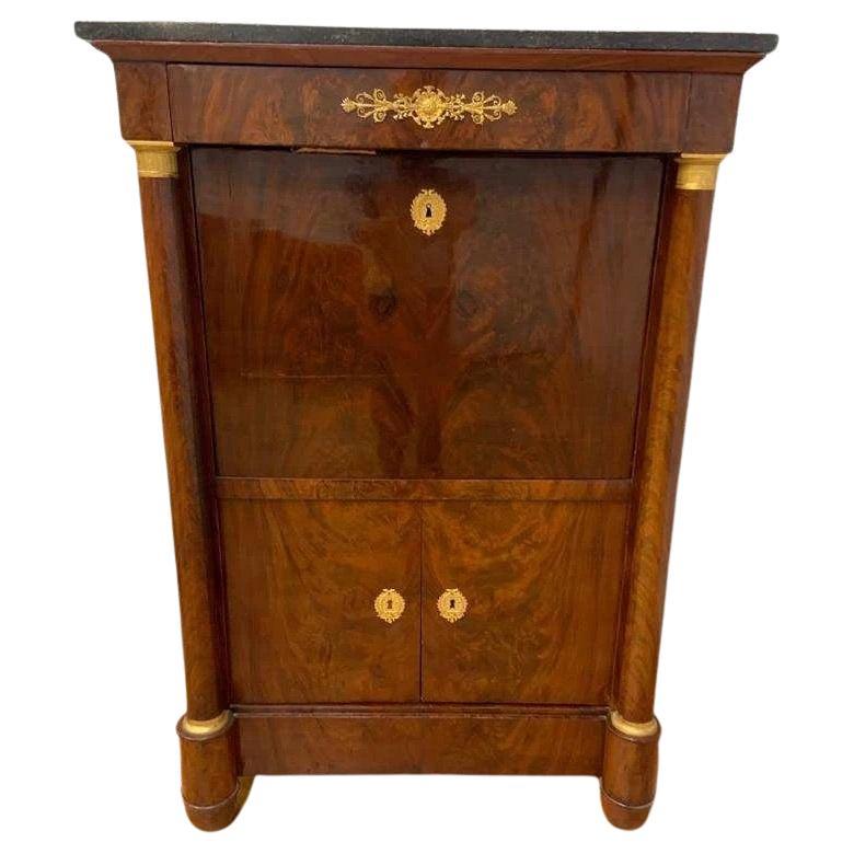 Antique French Empire Mahogany Gilt-Bronze Mounted Marble-Top Abattant Secretary For Sale