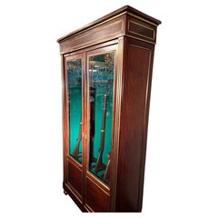 Antique French Empire Mahogany Gun Cabinet with Brass inlay, Circa 1880-1890.