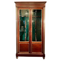 Antique French Empire Mahogany Gun Cabinet with Brass inlay, Circa 1880-1890.