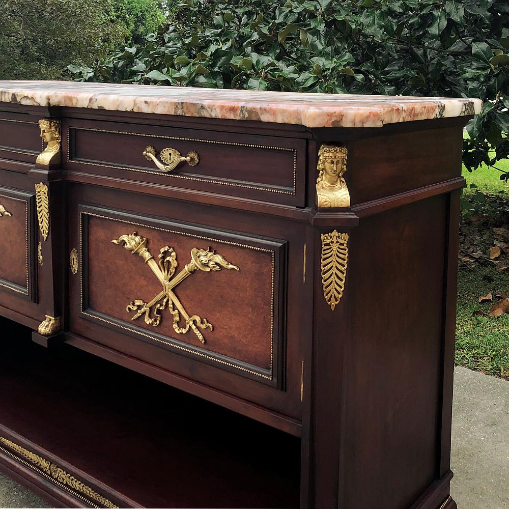 Antique French Empire Mahogany Marble Top Buffet with Bronze For Sale 5