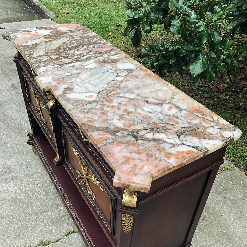 Antique French Empire Mahogany Marble Top Buffet with Bronze For Sale 8