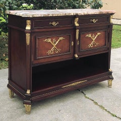 Antique French Empire Mahogany Marble Top Buffet with Bronze