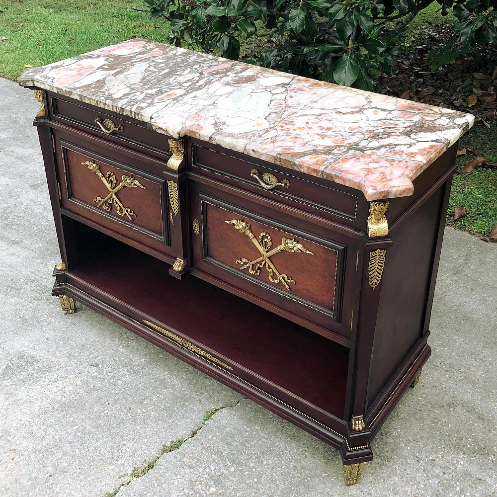 20th Century Antique French Empire Mahogany Marble Top Buffet with Bronze For Sale