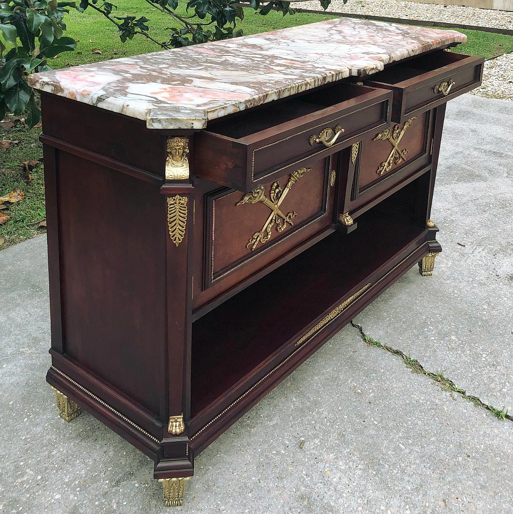 Antique French Empire Mahogany Marble Top Buffet with Bronze For Sale 1