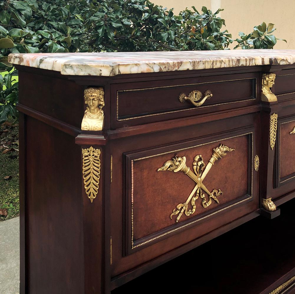 Antique French Empire Mahogany Marble Top Buffet with Bronze For Sale 3