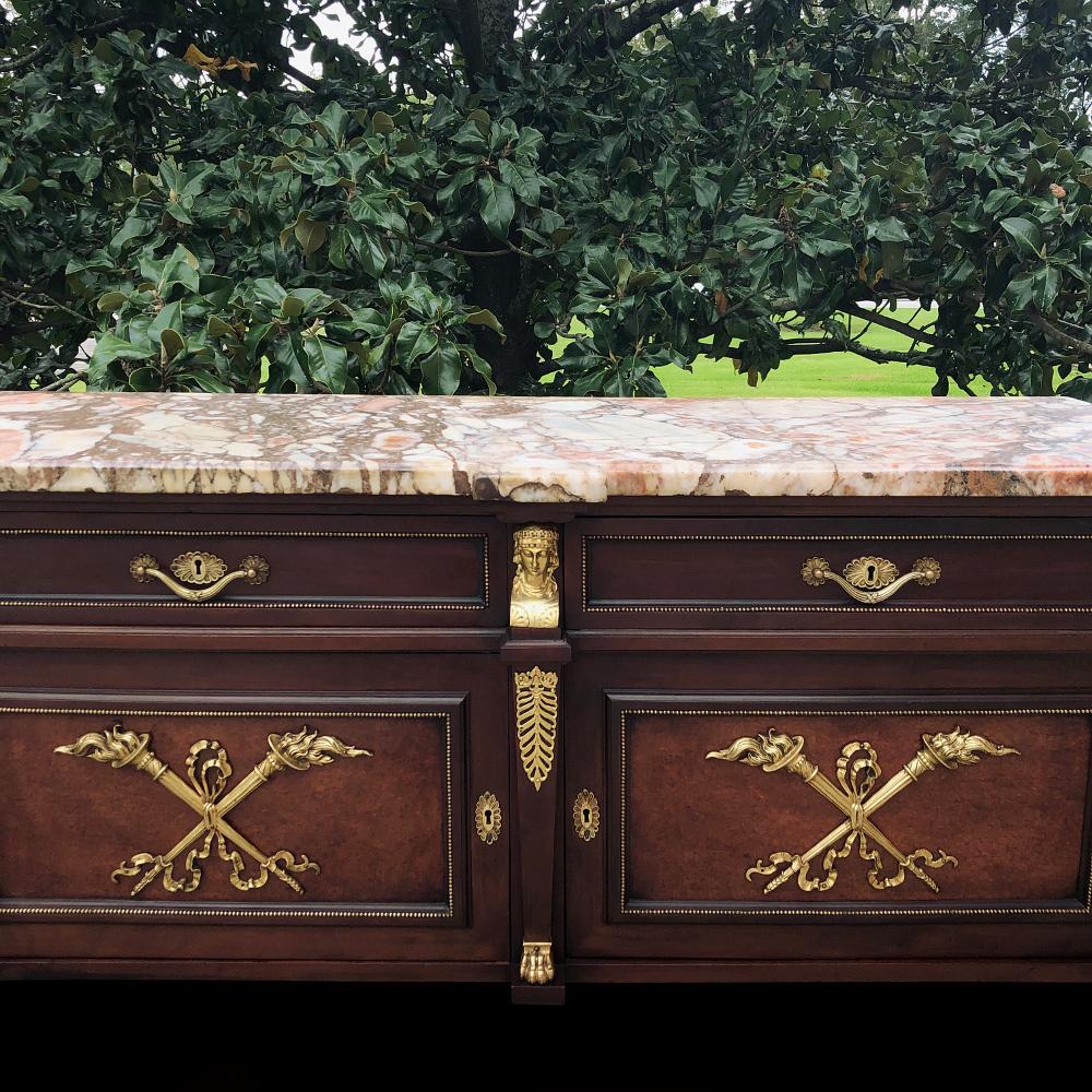 Antique French Empire Mahogany Marble Top Buffet with Bronze For Sale 4