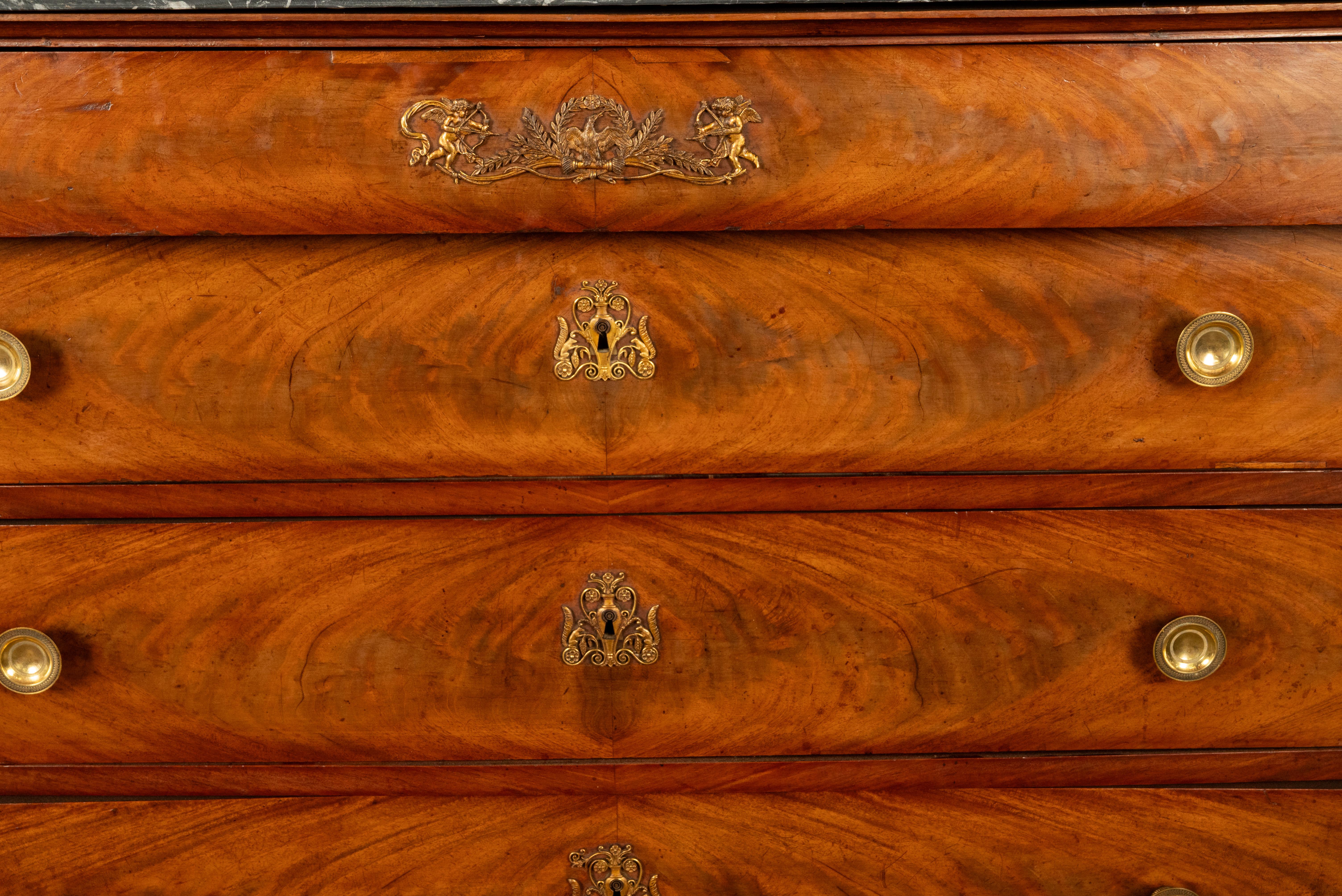 Antique French Empire Mahogany Marble Top Ormolu Commode Chest of Drawers 1810 in vendita 9